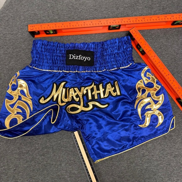 Dizfoyo Muay Thai Boxing Shorts Royal Blue Gold Trim Men Women Unisex Elastic XL - Picture 6 of 9